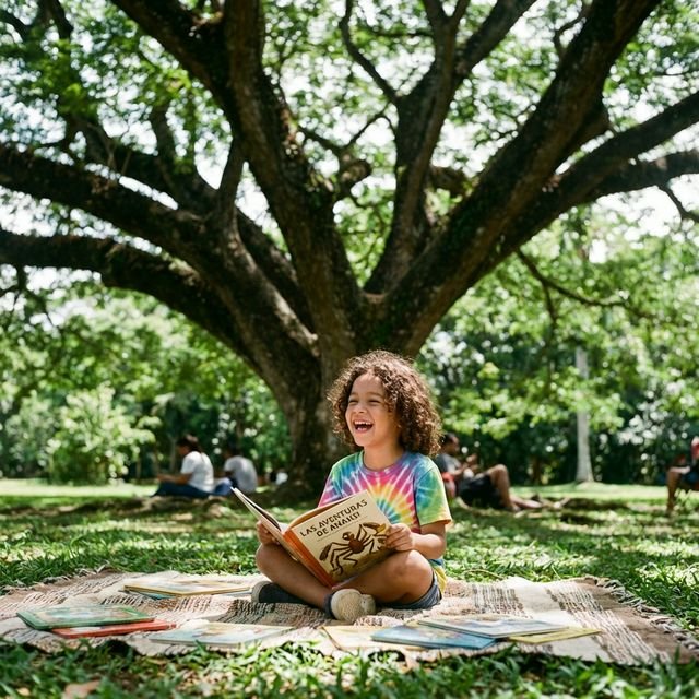 Niño feliz aprendiendo al aire libre